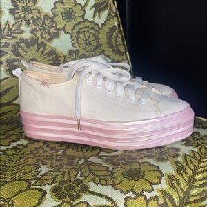 Keds Triple Up White and Pink Platform Sneakers